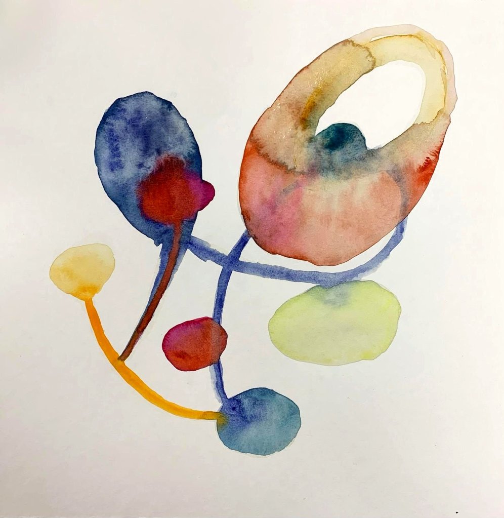Seres de la aurora, 2024, watercolor on paper, 30 × 30 cm, by Yolanda Relinque.